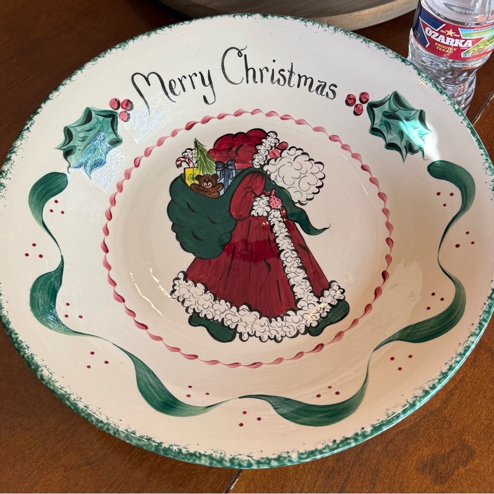 Christmas Santa Bowl Platter Large Hand Painted Holiday Decor Merry